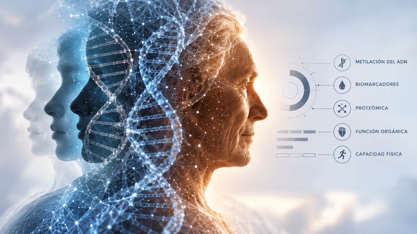 Edad biológica representada mediante ADN, biomarcadores, proteómica, función orgánica y capacidad física a lo largo del envejecimiento