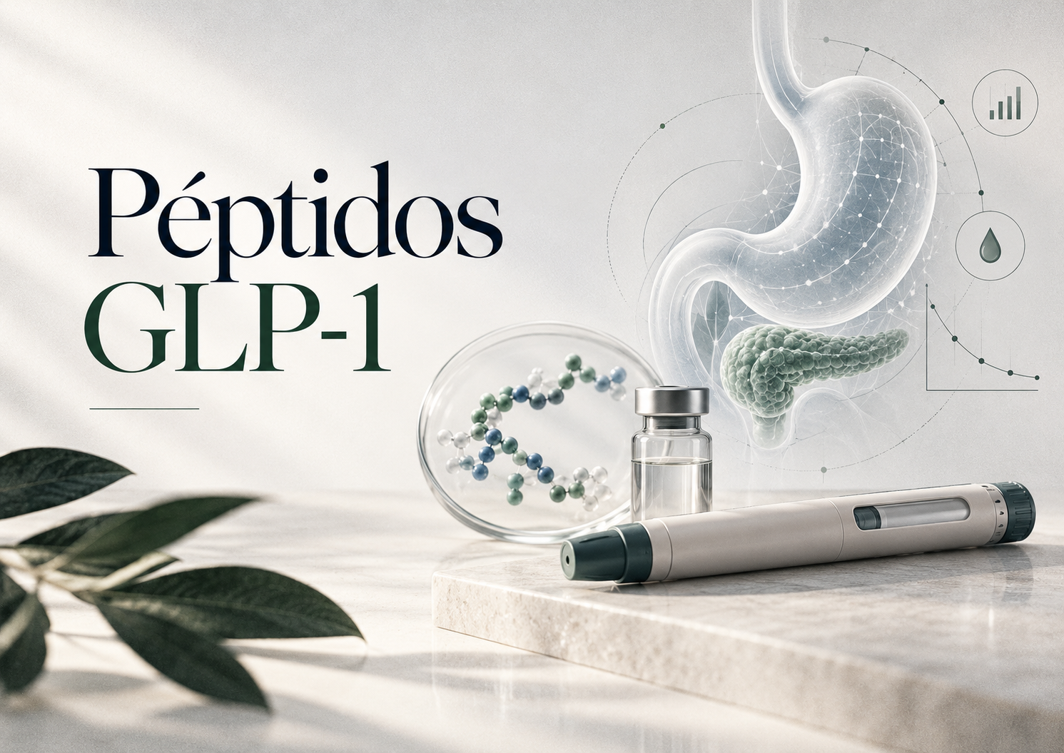 Péptidos GLP-1 representados mediante vías metabólicas, saciedad, glucosa e intervención médica